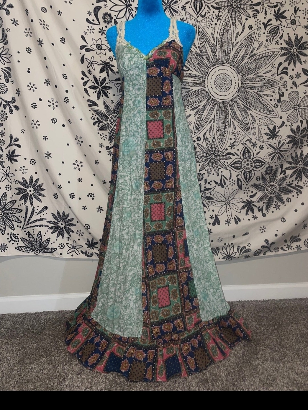 New Vintage RaRE LACE Original Free People Patchwork HOLLIE GOWN C-7